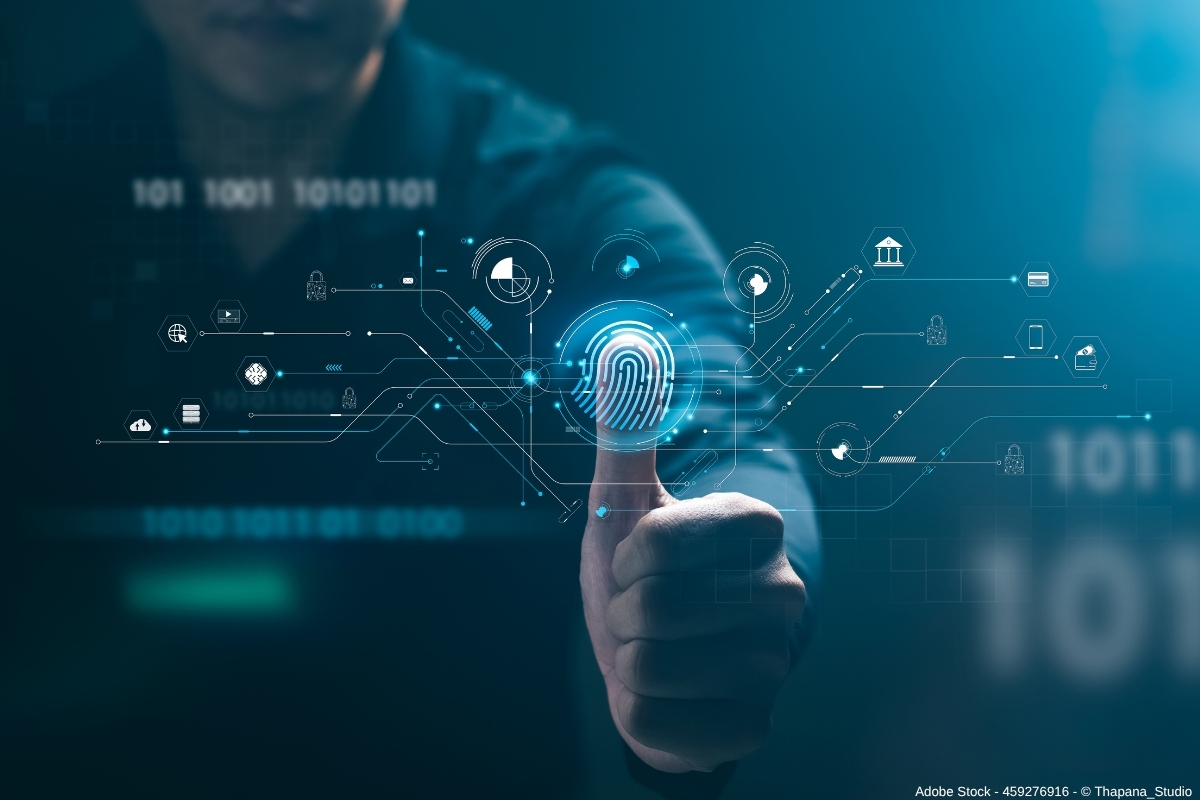 Digitaler Fingerabdruck als Symbol für digitale Identität und sichere Authentifizierung im Internet.